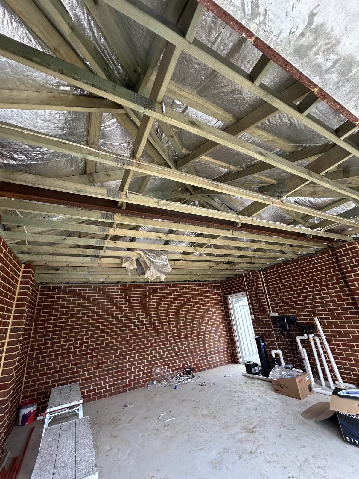 Garage extension before — exposed trusses, Bassendean